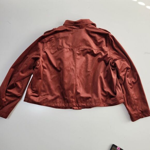 NEW 1X SOFT COPPER BURGUNDY ZIP LINED MOTO TRAVEL PACKABLE COAT JACKET XXL NWT - Picture 13 of 14